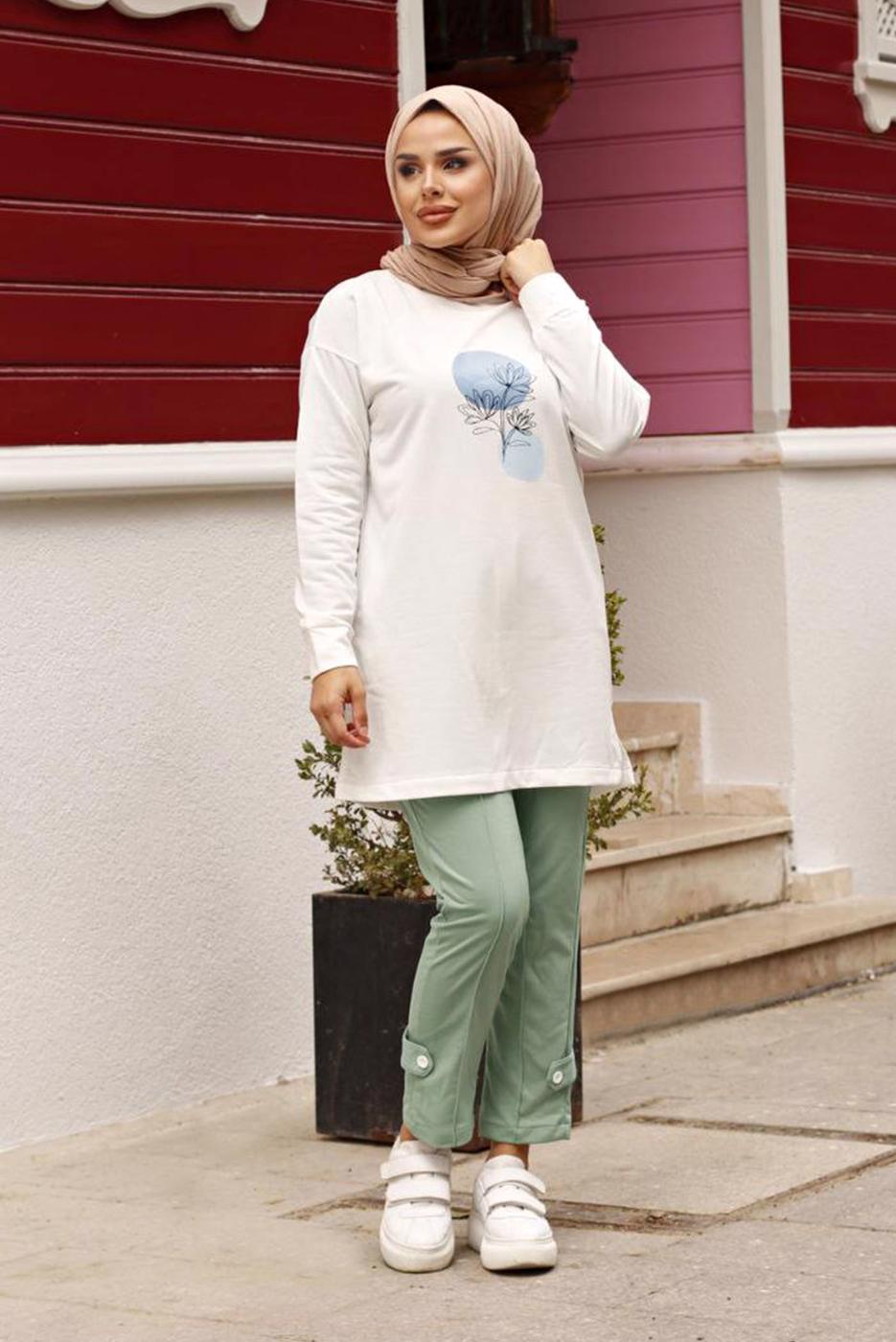 Vêtements hijab VERT COSTUME 2 PIÈCES AVEC PANTALON IMPRIMÉ 7107