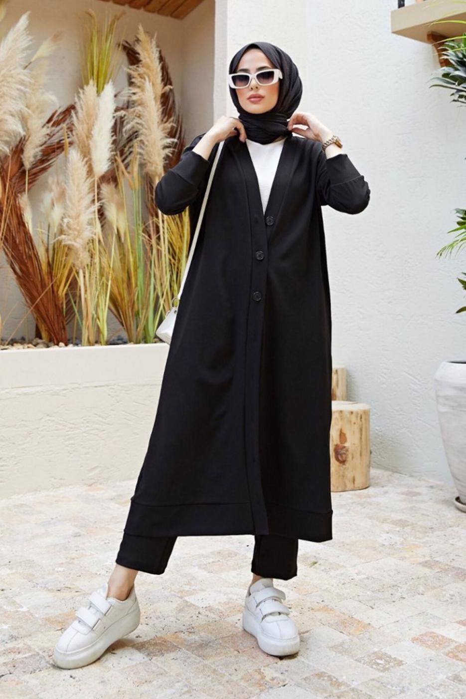 Hijab clothing BLACK BUTTONED 2-PIECE PANTS SUIT 7503