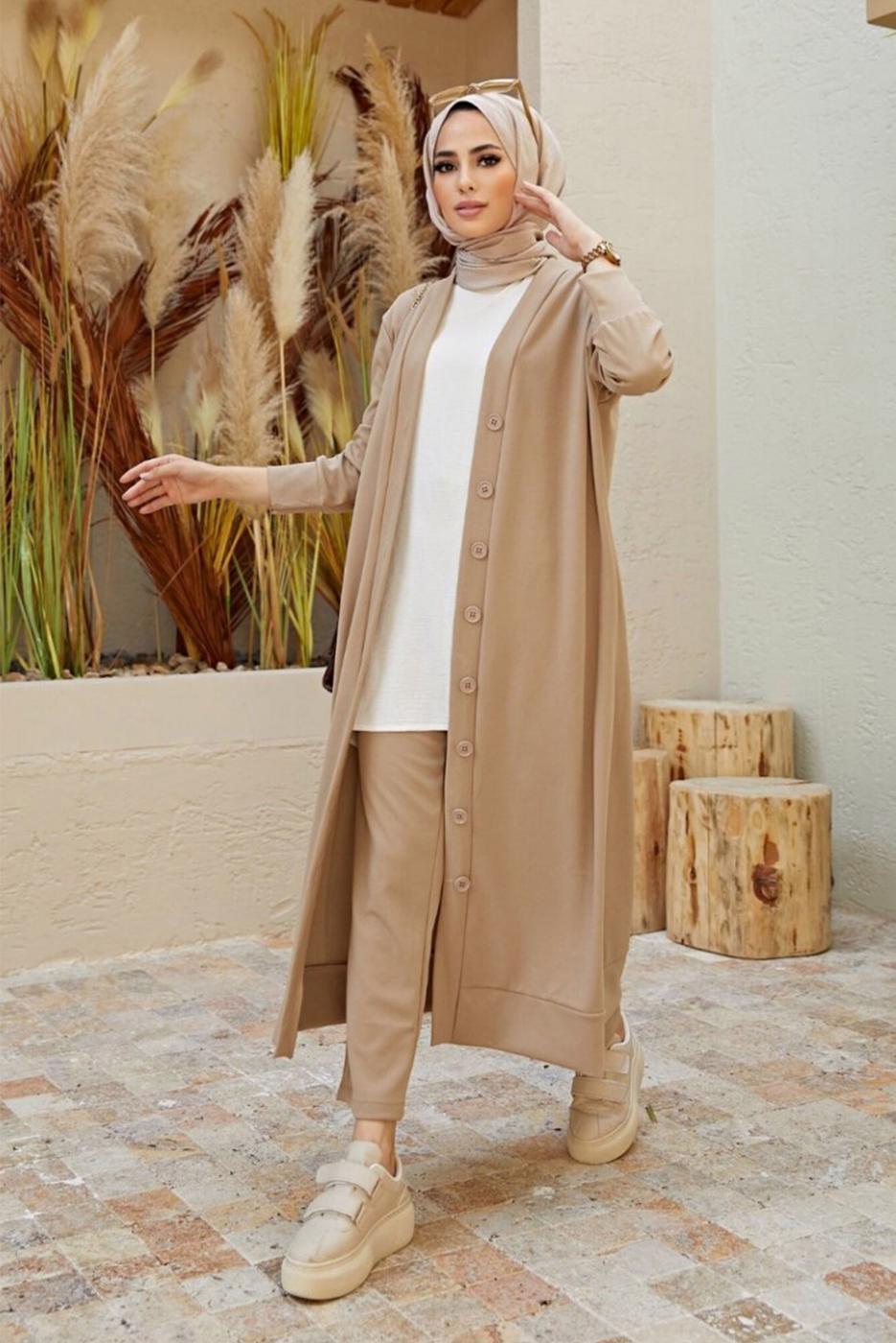 Vêtements hijab BRUN COSTUME PANTALON 2 PIÈCES BOUTONNÉES 7503