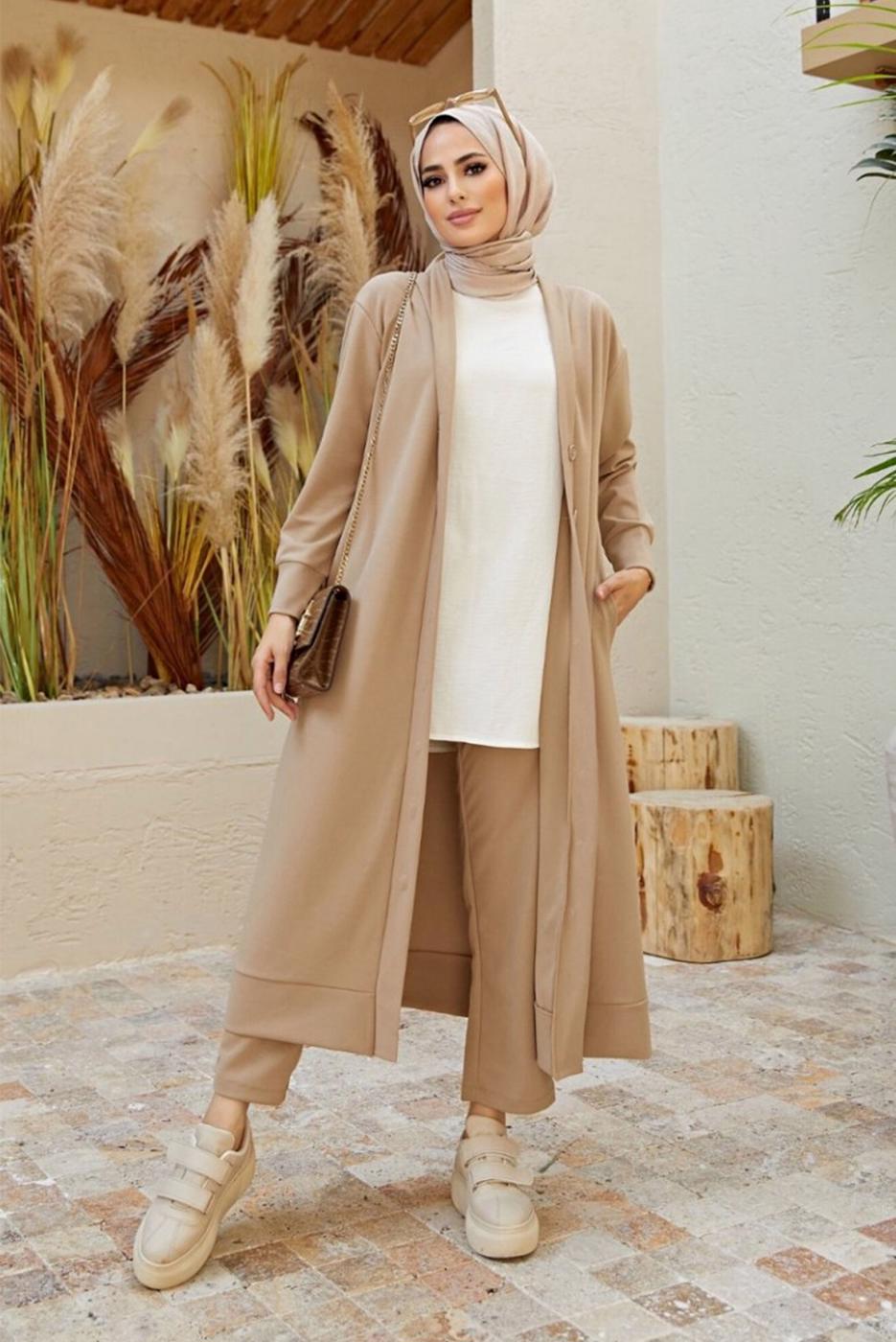 Vêtements hijab BRUN COSTUME PANTALON 2 PIÈCES BOUTONNÉES 7503