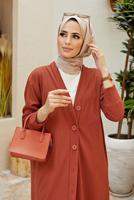 Tesettür giyim KAHVE DÜĞMELİ İKİLİ PANT. TAKIM 7503 