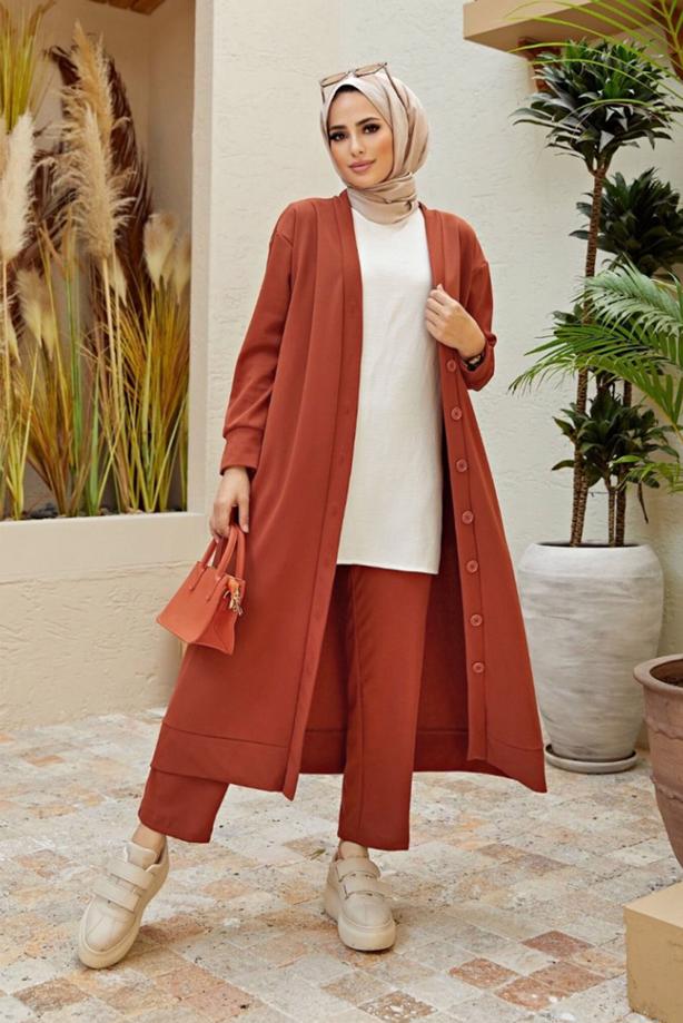 Vêtements hijab  BUTTONED 2-PIECE PANTS SUIT 7503 - TRENDTESETTÜR