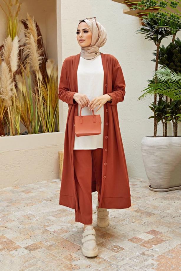 Vêtements hijab  BUTTONED 2-PIECE PANTS SUIT 7503 - TRENDTESETTÜR