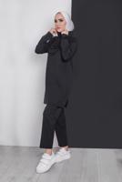 Hijab clothing BLACK COWL NECK 2-PIECE SUIT WITH PANTS 7586 