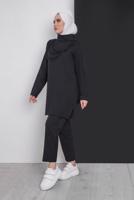 Hijab clothing BLACK COWL NECK 2-PIECE SUIT WITH PANTS 7586 