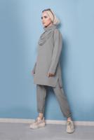 Tesettür giyim GRİ DEGAJE YAKA İKİLİ PANT. TAKIM 7586 