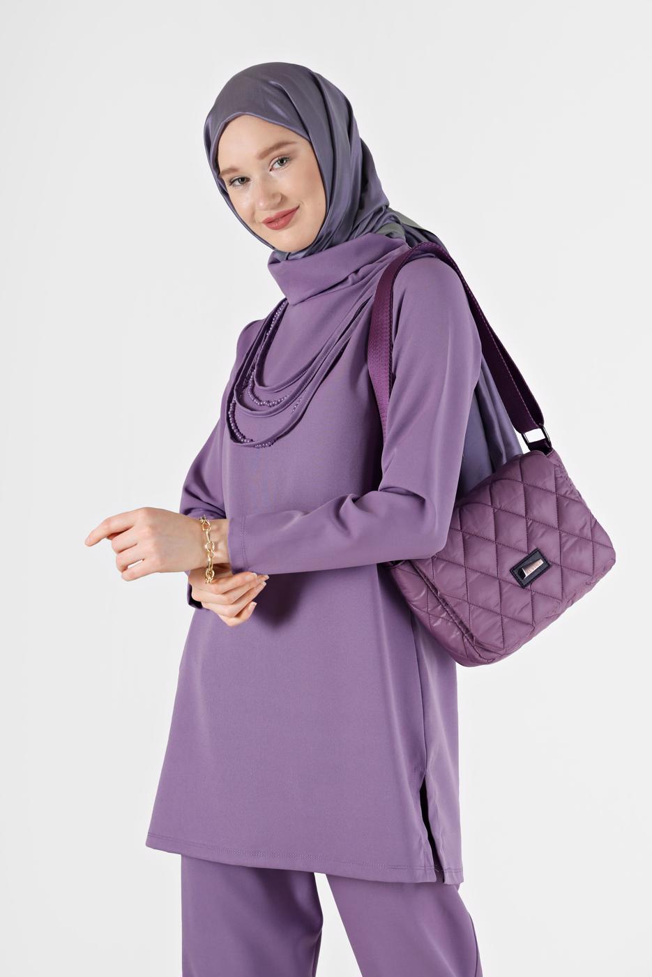 Tesettür giyim MOR DEGAJE YAKA İKİLİ PANT. TAKIM 7586 