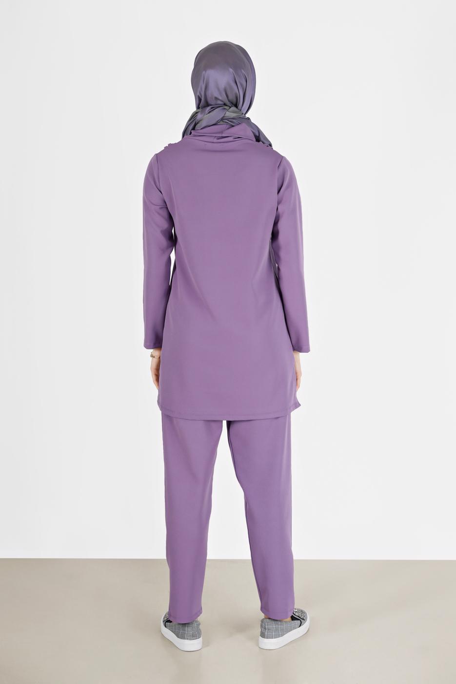 Tesettür giyim MOR DEGAJE YAKA İKİLİ PANT. TAKIM 7586 