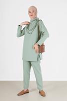 Tesettür giyim YEŞİL DEGAJE YAKA İKİLİ PANT. TAKIM 7586 