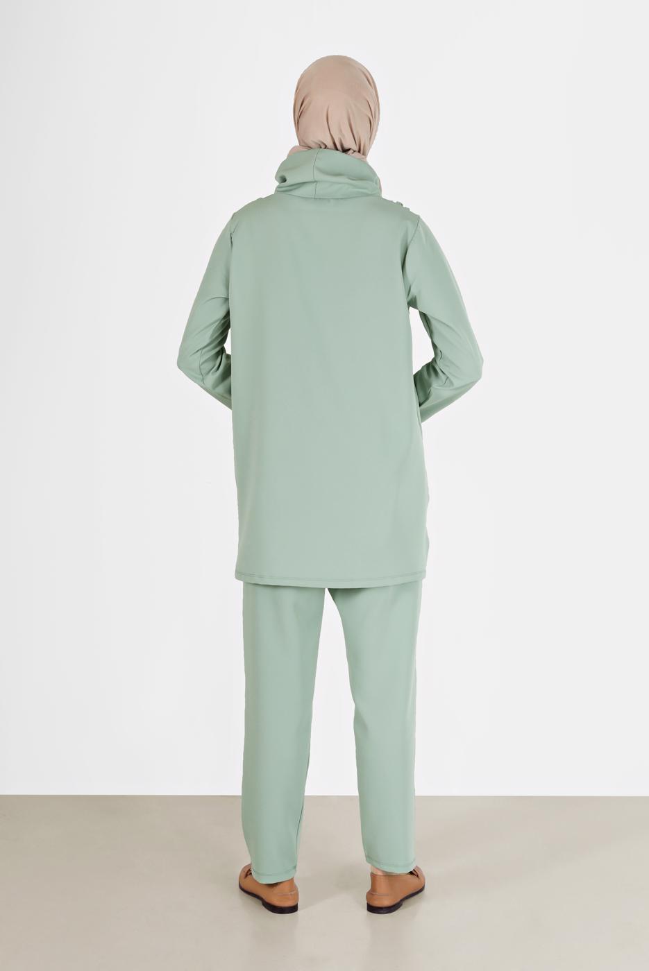 Tesettür giyim YEŞİL DEGAJE YAKA İKİLİ PANT. TAKIM 7586 