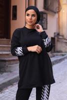 Hijab clothing BLACK PRINT DETAIL 2-PIECE SUIT WITH PANTS 8107 