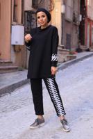 Hijab clothing BLACK PRINT DETAIL 2-PIECE SUIT WITH PANTS 8107 