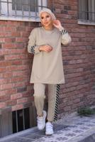 Vêtements hijab BEIGE COSTUME 2 PIÈCES AVEC PANTALON IMPRIMÉ 8107