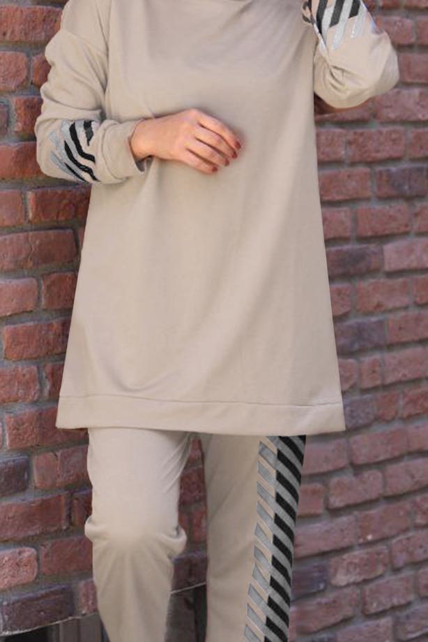 Tesettür giyim  DESENLİ İKİLİ PANT. TAKIM 8107  - TRENDTESETTÜR