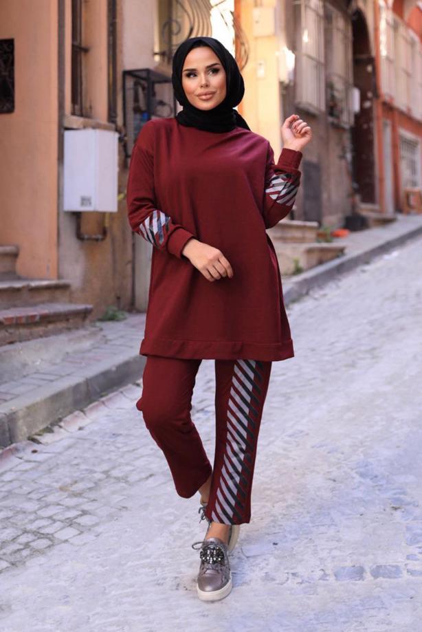 Tesettür giyim  DESENLİ İKİLİ PANT. TAKIM 8107  - TRENDTESETTÜR