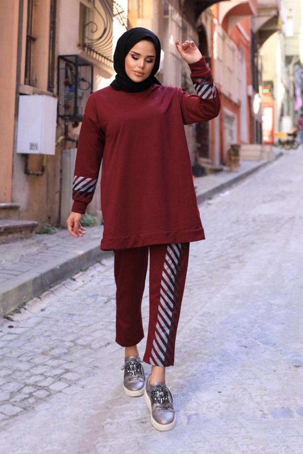 Tesettür giyim  DESENLİ İKİLİ PANT. TAKIM 8107  - TRENDTESETTÜR