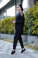 Hijab clothing BLACK LEOPARD PRINT DETAIL 2-PIECE PANTS SUIT 9186 