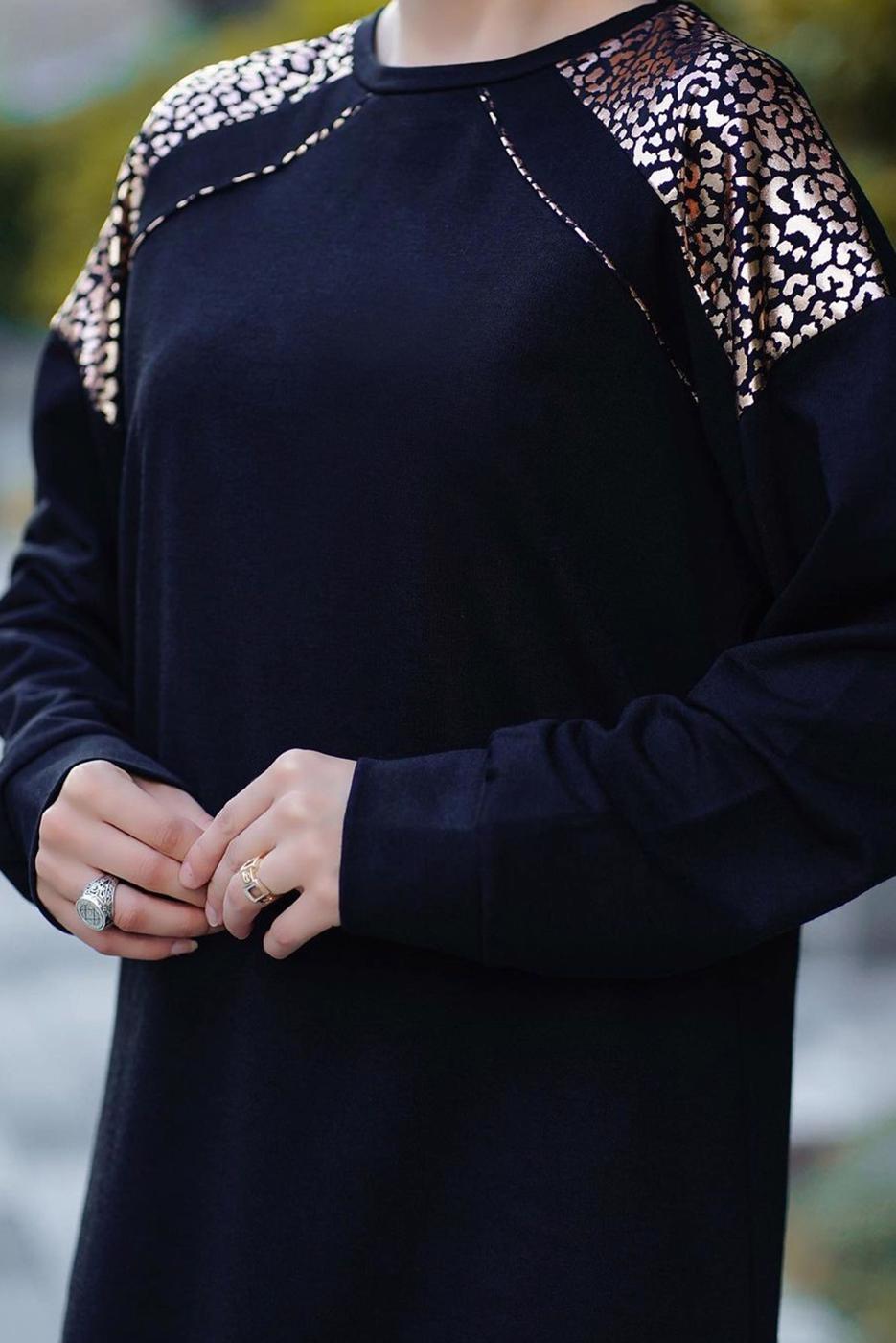 Hijab clothing BLACK LEOPARD PRINT DETAIL 2-PIECE PANTS SUIT 9186 