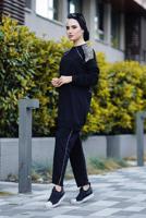 Tesettür giyim SİYAH OMUZLARI LEOPAR DESEN DETAYLI İKİLİ PANT. TAKIM 9186 