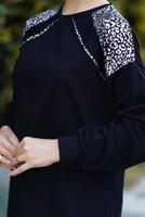 Tesettür giyim SİYAH OMUZLARI LEOPAR DESEN DETAYLI İKİLİ PANT. TAKIM 9186 