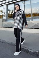 Vêtements hijab NOIR ENSEMBLE MAILLE 2 PIÈCES AVEC PANTALON À MOTIFS GÉOMÉTRIQUES 9204