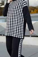 Vêtements hijab NOIR ENSEMBLE MAILLE 2 PIÈCES AVEC PANTALON À MOTIFS GÉOMÉTRIQUES 9204