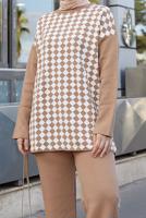 Hijab clothing BROWN GEOMETRIC PATTERN 2-PIECE KNITWEAR SUIT WITH PANTS 9204 