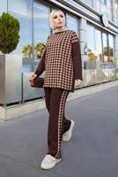 Vêtements hijab BRUN ENSEMBLE MAILLE 2 PIÈCES AVEC PANTALON À MOTIFS GÉOMÉTRIQUES 9204