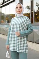 Vêtements hijab VERT ENSEMBLE MAILLE 2 PIÈCES AVEC PANTALON À MOTIFS GÉOMÉTRIQUES 9204