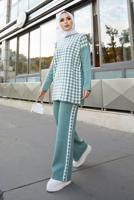 Vêtements hijab VERT ENSEMBLE MAILLE 2 PIÈCES AVEC PANTALON À MOTIFS GÉOMÉTRIQUES 9204