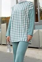 Vêtements hijab VERT ENSEMBLE MAILLE 2 PIÈCES AVEC PANTALON À MOTIFS GÉOMÉTRIQUES 9204