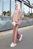 Vêtements hijab ROSE ENSEMBLE MAILLE 2 PIÈCES AVEC PANTALON À MOTIFS GÉOMÉTRIQUES 9204