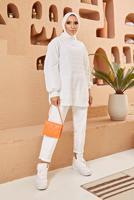 Tesettür giyim BEYAZ KAPİTONE İKİLİ PANT. TAKIM 9320 