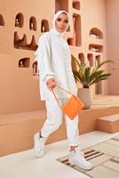 Tesettür giyim BEYAZ KAPİTONE İKİLİ PANT. TAKIM 9320 