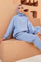 Tesettür giyim MAVİ KAPİTONE İKİLİ PANT. TAKIM 9320 