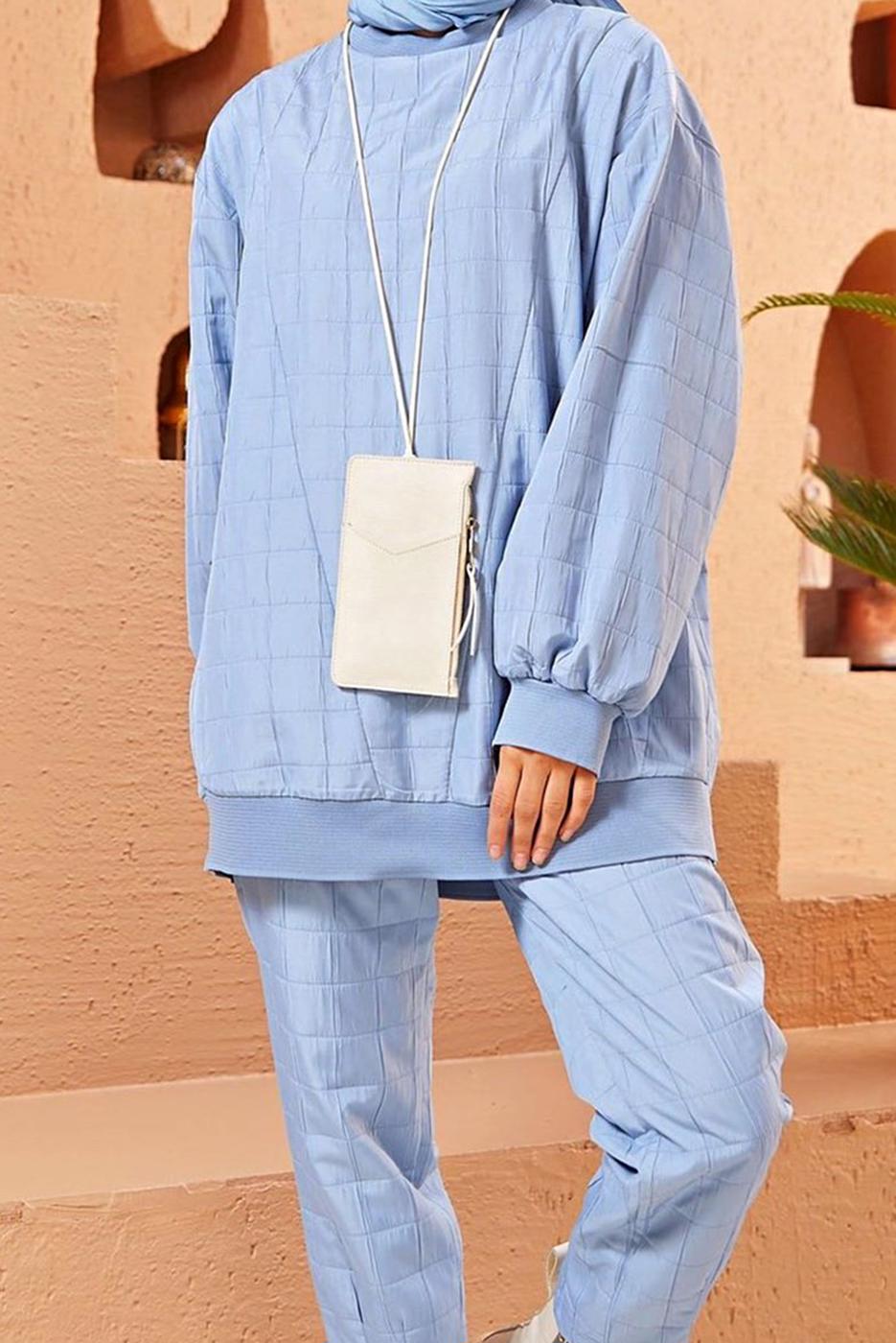 Tesettür giyim MAVİ KAPİTONE İKİLİ PANT. TAKIM 9320 