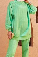 Hijab clothing GREEN QUILTED 2-PIECE PANTS SUIT 9320