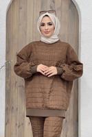Tesettür giyim KAHVE KAPİTONE İKİLİ PANT. TAKIM 9320 