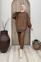 Tesettür giyim KAHVE KAPİTONE İKİLİ PANT. TAKIM 9320 