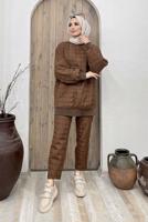 Tesettür giyim KAHVE KAPİTONE İKİLİ PANT. TAKIM 9320 