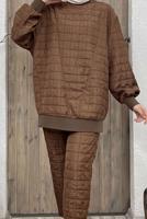 Tesettür giyim KAHVE KAPİTONE İKİLİ PANT. TAKIM 9320 