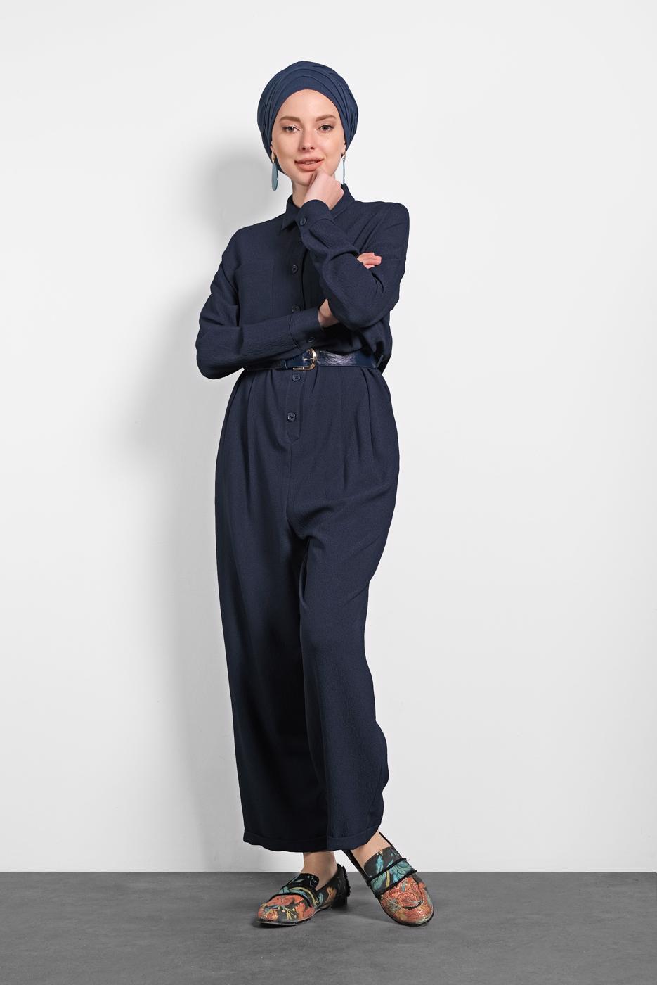 Vêtements hijab BLEU MARINE ALVİNA SALOPETTE BOUTONNÉE AVEC POCHE 40233