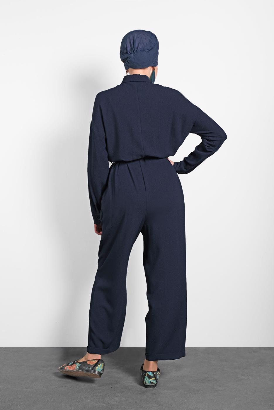 Vêtements hijab BLEU MARINE ALVİNA SALOPETTE BOUTONNÉE AVEC POCHE 40233