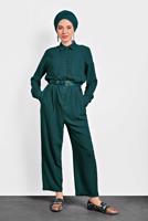 Tesettür giyim YEŞİL ALVİNA DÜĞMELİ CEPLİ TULUM 40233 