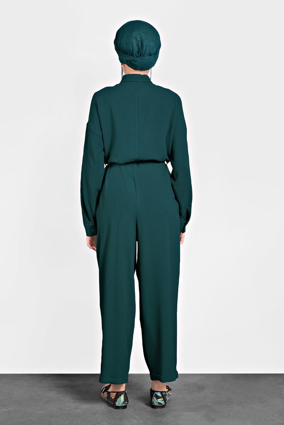 Tesettür giyim YEŞİL ALVİNA DÜĞMELİ CEPLİ TULUM 40233 