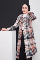 Tesettür giyim KAHVE KAZAYAĞI DESEN DETAYLI DÜĞMELİ EKOSE TUNİK 3496-1