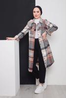 Tesettür giyim KAHVE KAZAYAĞI DESEN DETAYLI DÜĞMELİ EKOSE TUNİK 3496-1