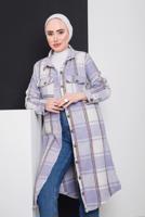 Tesettür giyim MOR DÜĞMELİ EKOSE TUNİK 3496-2 