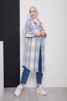 Tesettür giyim MOR DÜĞMELİ EKOSE TUNİK 3496-2 