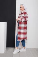 Tesettür giyim BORDO DÜĞMELİ EKOSE TUNİK 3496-2 